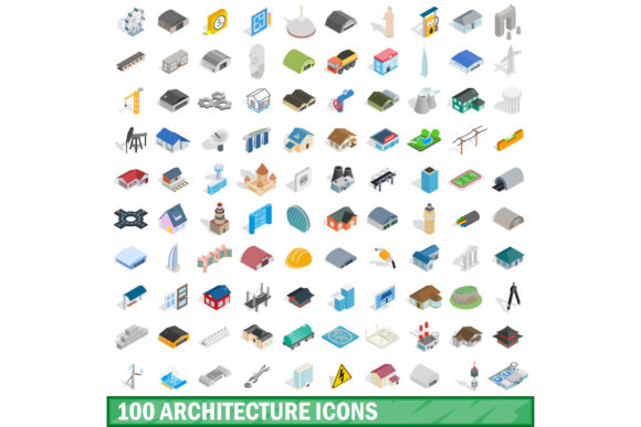 100 Architecture Icons Set, Isometric 3d
