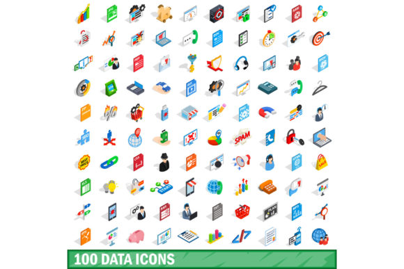 100 Data Icons Set, Isometric 3d Style: Elevating Visual Communication