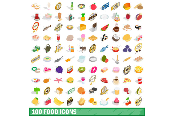 100 Food Icons Set, Isometric 3d Style: Elevating Visual Communication Beyond Flat Design