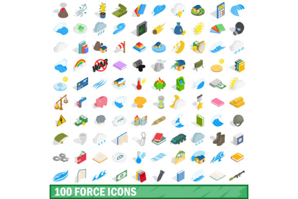 100 Force Icons Set, Isometric 3d Style