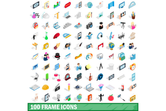 100 Frame Icons Set, Isometric 3d Style