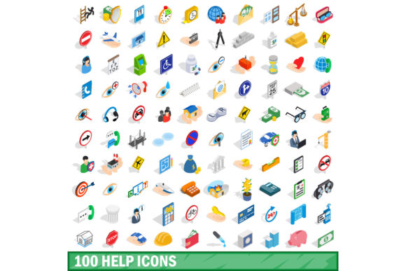 100 Help Icons Set, Isometric 3d Style: Elevating User Interface Design