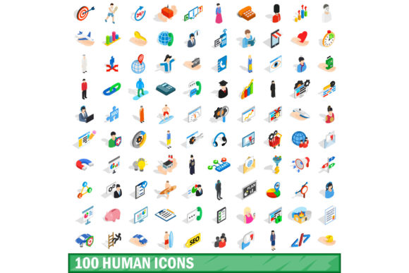 100 Human Icons Set, Isometric 3d Style