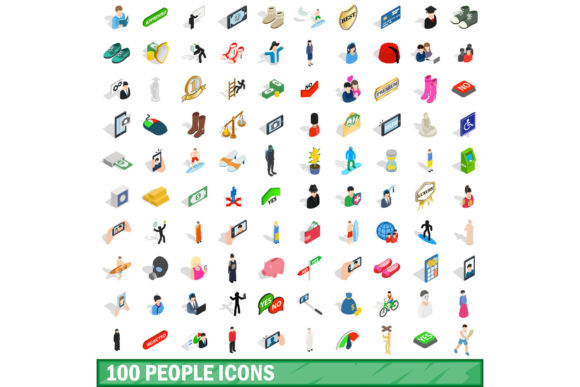 100 People Icons Set, Isometric 3d Style