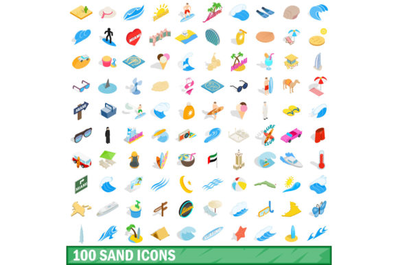 100 Sand Icons Set, Isometric 3d Style