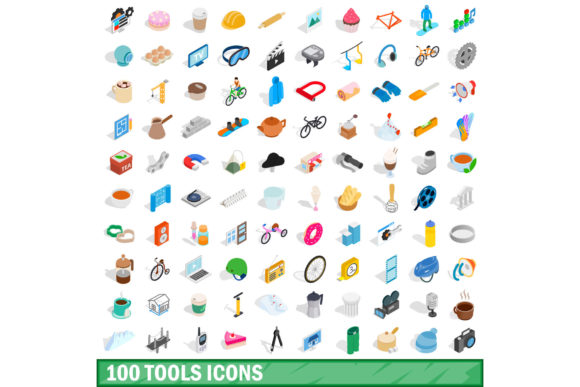 100 Tools Icons Set, Isometric 3d Style for Modern Design