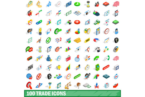 100 Trade Icons Set, Isometric 3d Style