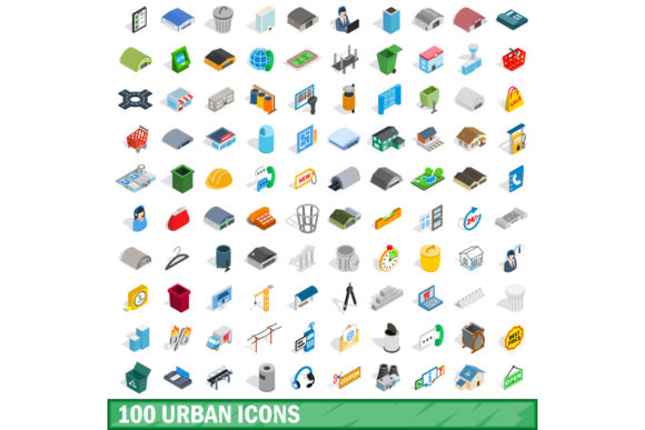 100 Urban Icons Set, Isometric 3d Style